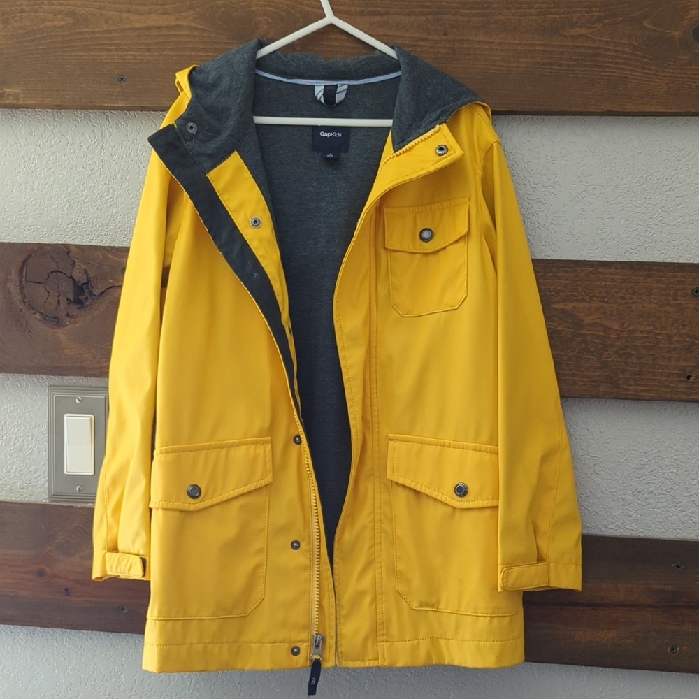 GAP Yellow and Gray Raincoat with Hood
